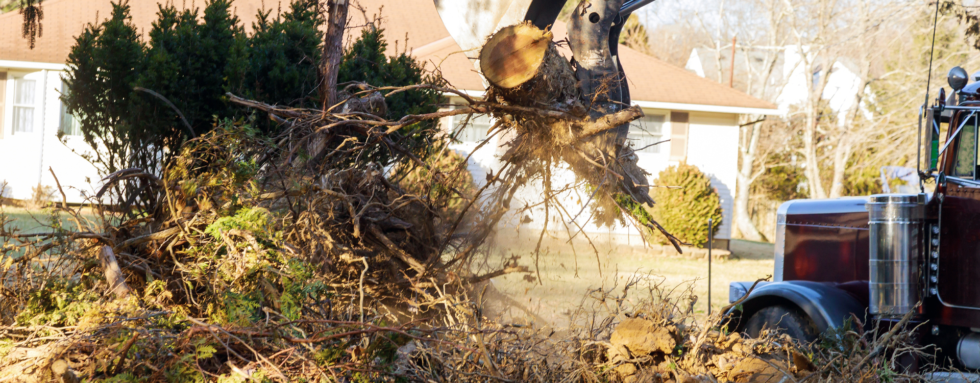 a machine removing debris in Louisiana neighborhood